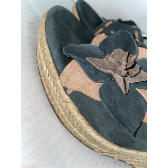 Sofft Sandals Women’s 10M Blue Espadrille Wedge Suede High Heel‎ Floral Shoes - Picture 7 of 13